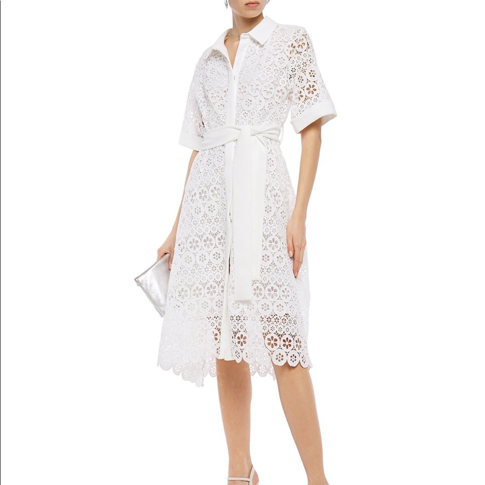 NEW 💕 MAJE | Belted crepe-trimmed shirt dress